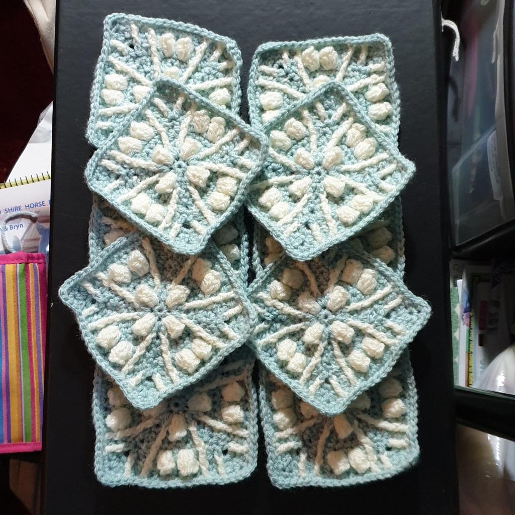 10 finished squares for the Kaleidoscope Blanket