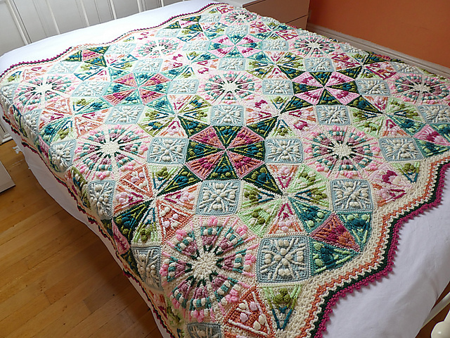 Finished Kaleidoscope Blanket in Old Rose colour scheme. Photo copyright Catherine Bligh